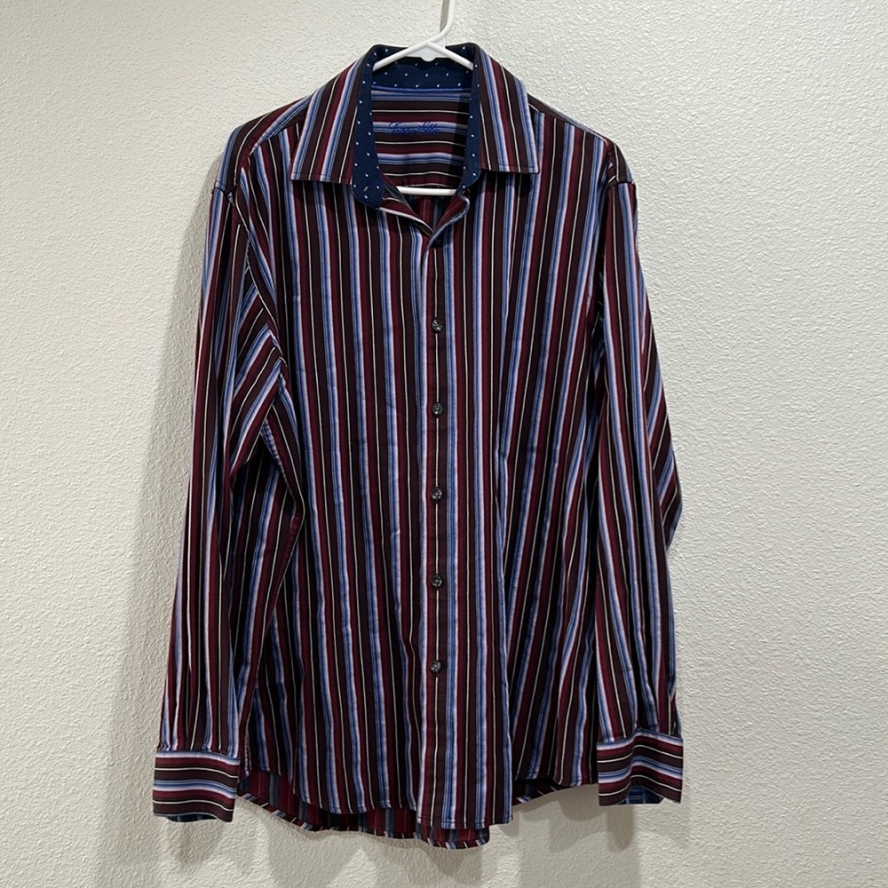Tasso Elba Stripes Collared Button down Long sleeve shirt SZ Large 16-16 1/2